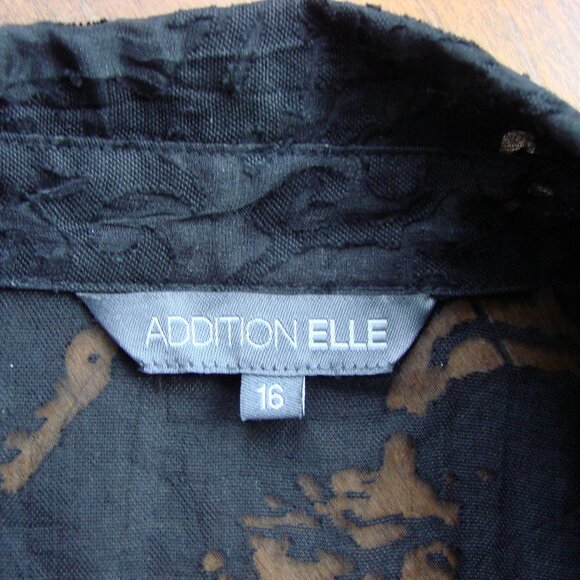 Addition Elle Black Lace Tunic Blouse Button Front Tie Waist Open Lace Size 16 - Picture 3 of 9